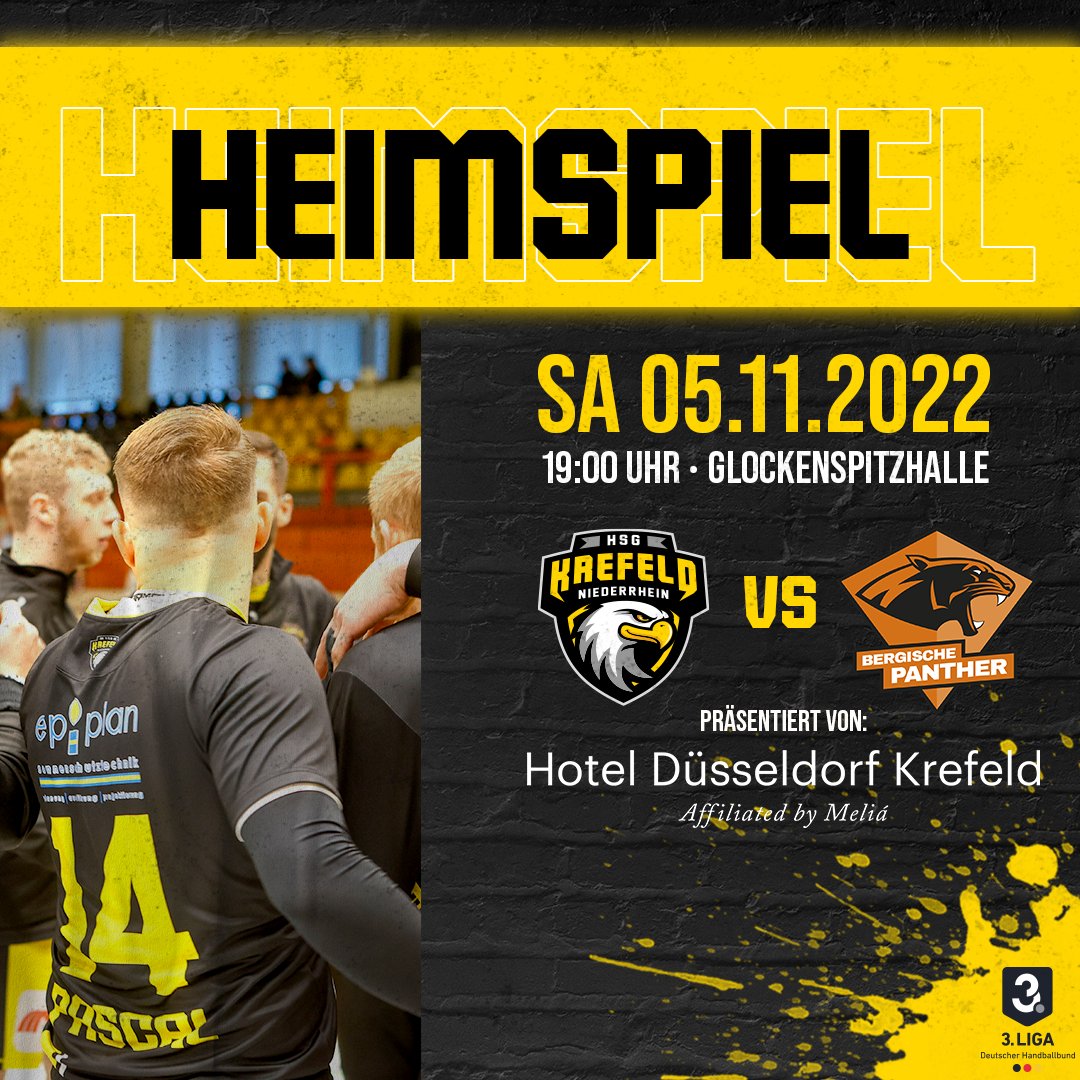 Und es geht weiter, Schlag auf Schlag! 👊

Am kommenden Samstag steht das bereits das nächste Heimspiel an. Wir empfangen um 19 Uhr die Bergischen Panther. 🔥

#handball #dritteliga #krefeld #moers #duisburg #viersen #düsseldorf #heimspiel #eagles #panther