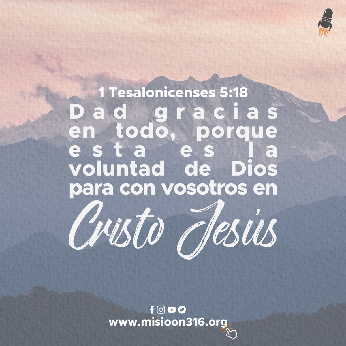 mision316_'s tweet photo. 📖"Dad gracias en todo, porque esta es la voluntad de Dios para con vosotros en Cristo Jesús".✝️
#DiaDos #MesDeLaGratitud #salvacioneterna #Jesucristo #Mision316Radio #ComunicandoGracia https://t.co/ScuO0Sh8bo