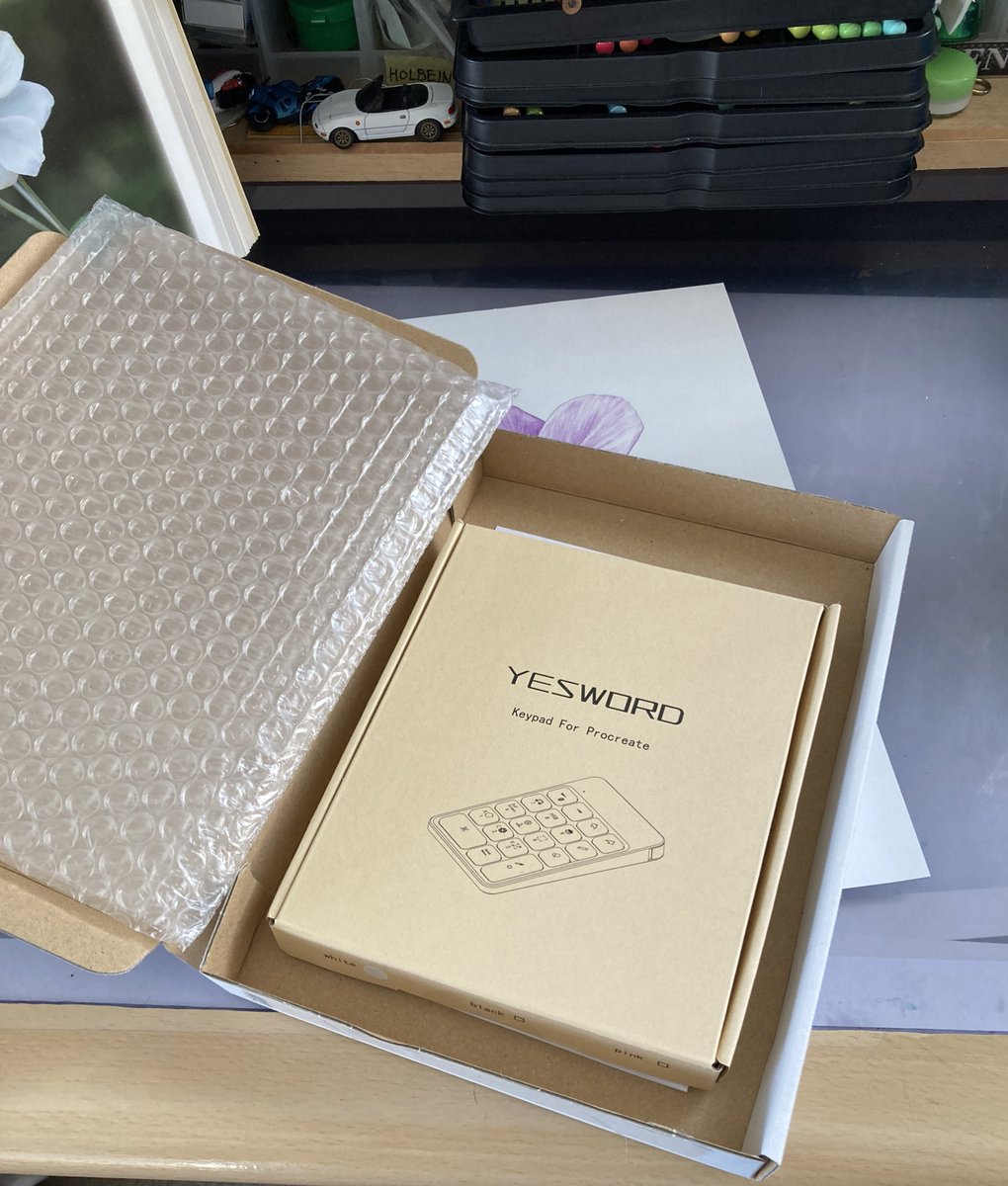 shin_iroenpitsu's tweet photo. 左手デバイス来た
同じAmazonで単行本と一緒に頼んだらこっちの方が早く届いたわ。
アナログ絵の作画中なので終わったら接続します。
#YESWORD #procreate https://t.co/rTZPtckQDp