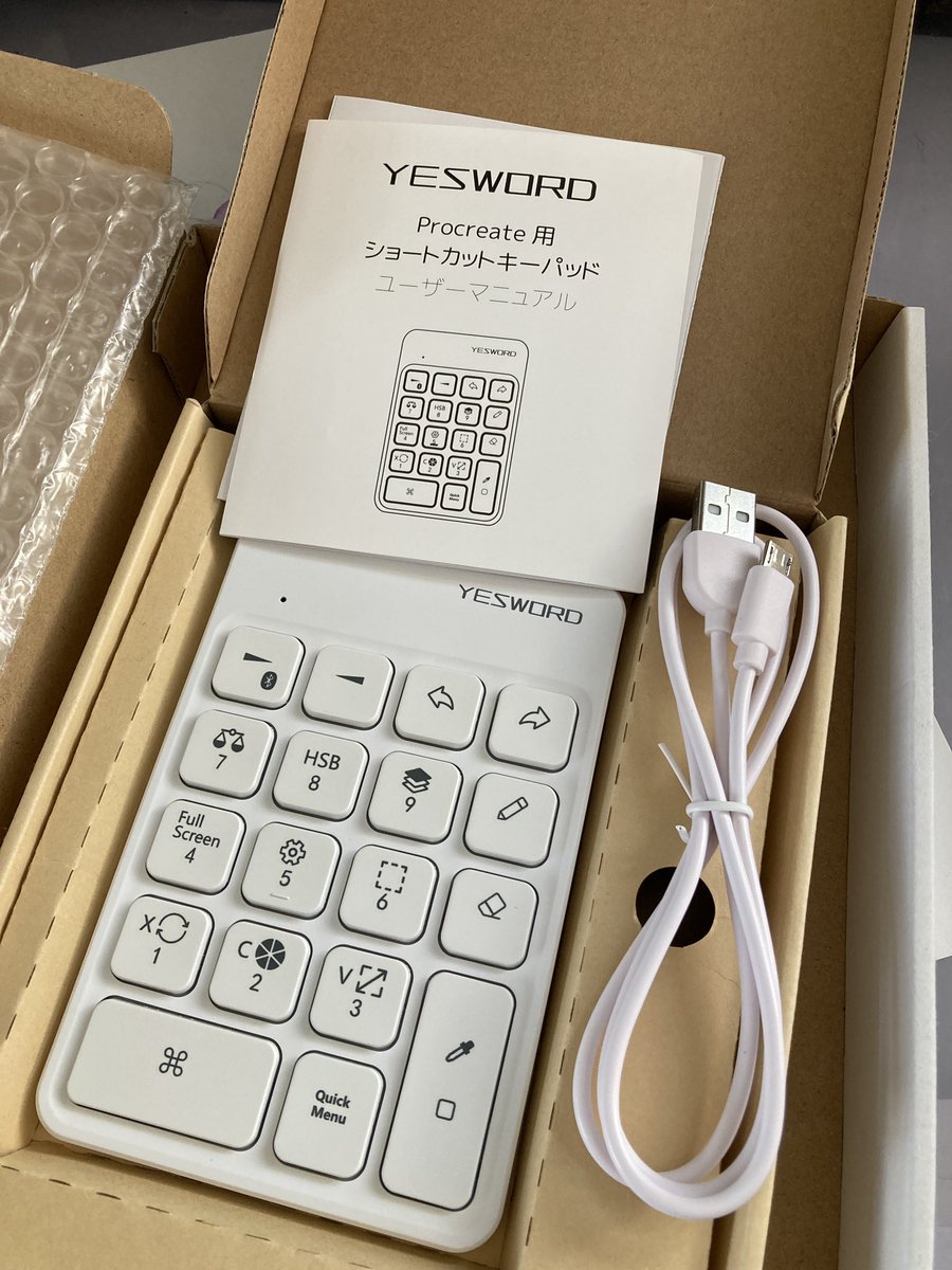 shin_iroenpitsu's tweet photo. 左手デバイス来た
同じAmazonで単行本と一緒に頼んだらこっちの方が早く届いたわ。
アナログ絵の作画中なので終わったら接続します。
#YESWORD #procreate https://t.co/rTZPtckQDp