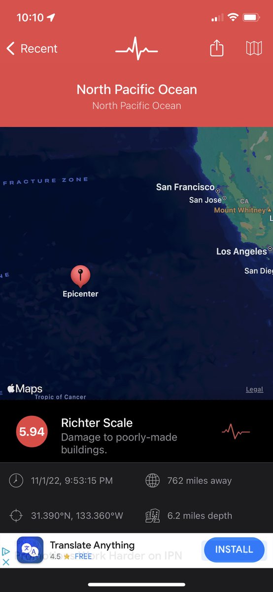 trincia's tweet photo. Wow, this 6.0 #earthquake seems to have caused this 3.77 earthquake closer to shore https://t.co/LnBzIFGh4M