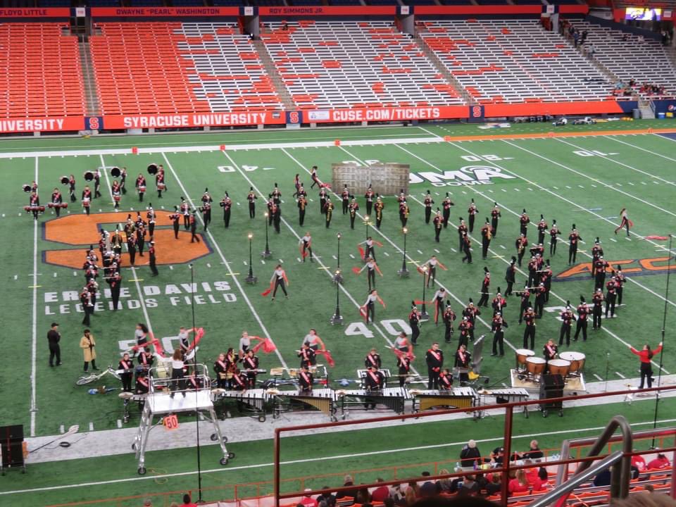 DebTobar's tweet photo. So #MineolaProud of Adam and the Mineola Marching Band for winning first place in their division at the @NYSFieldBand state championships this weekend in Syracuse! ❤️🤍🖤 https://t.co/iG3TfGpook