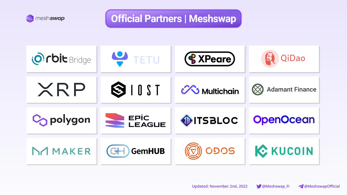 📢Meshswap Magazine 🤝We have the best partners! Our team will do its best to provide the highest-quality services to our users. Earn more with your crypto ▶️meshswap.fi #DeFi #DEX #Yield #Lending #Farming @0xPolygon #poweredbyPolygon