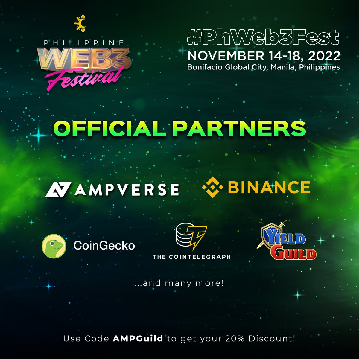 Ampverse is very proud be an official partner of Philippine Web3 Festival with leading Web3 players such as #Binance, #CoinGecko, #Cointelegraph, #YGG and many more..

#Ampverse #AMPGuild #Blockchain #Esports #NFT #Metaverse