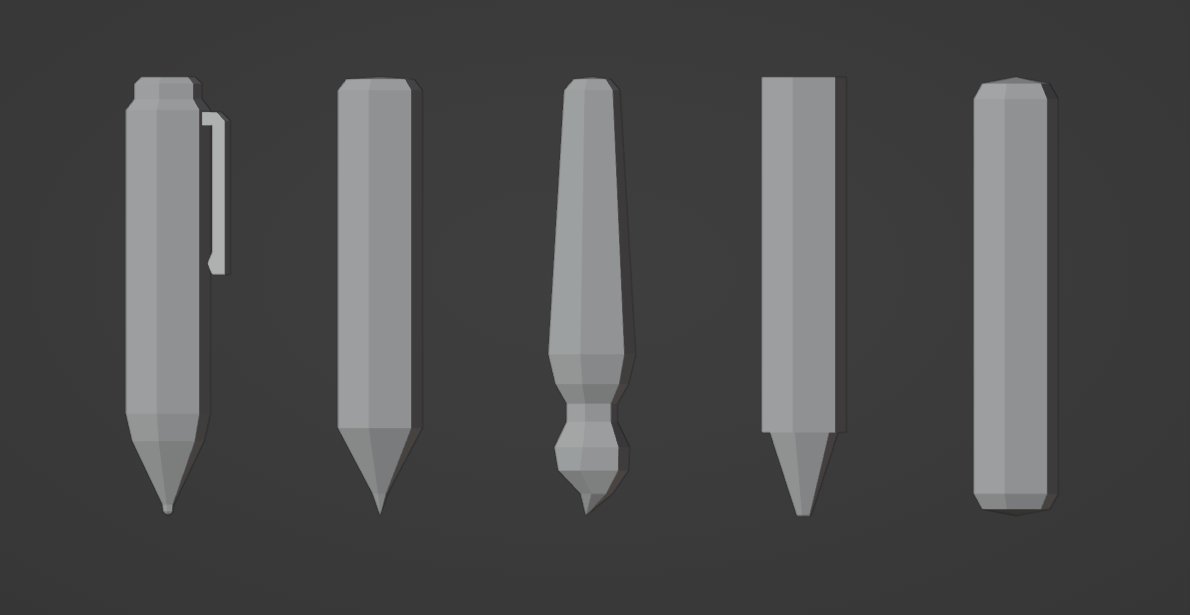 ShujinOfficial's tweet photo. 🤔 What are those?!

I did some quick #3DModeling for my next #IOGame. Let's see if anyone can tell what they're all supposed to be.

Anyone who gets all 5 right gets the game for free! 😱

#GameDev | #IndieDev | #LowPoly | #Blender3D https://t.co/EV15UOHLa8