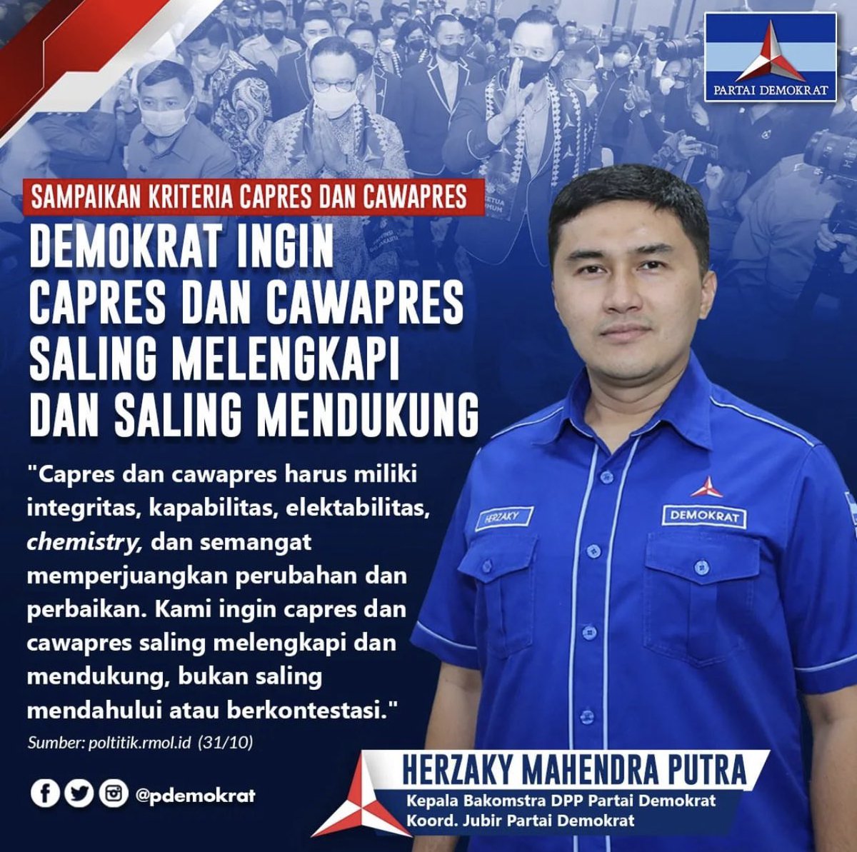 ryanmatrex's tweet photo. Demokrat Ingin Capres dan Cawapres Saling Melengkapi dan Saling Mendukung.
.
#demokrat #pdemokrat #partaidemokrat #akdem #akademidemokrat #ahy #mamuju #sulbar #capres #cawapres #kriteria #demokrat2024 #bakomstra #bakomstrademokrat #dpcmamuju #demokratmamuju https://t.co/KAsuvW8Qvo