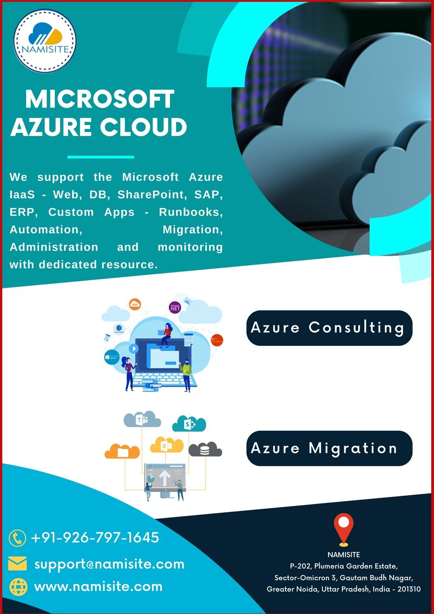 NAMISITE1's tweet photo. Azure Cloud Service Provider in Greater Noida.
Email Id: -support@namisite.com
Phone No:- India-+91-926-797-1645
visit: https://t.co/aVZCt6UZtt
#email #azure #azurecloud #azurecloudservice #azure #azurefundamentals #azuresql #cloudservices #cloudarchitecture #cloudmigration https://t.co/vtFhOVcfGz