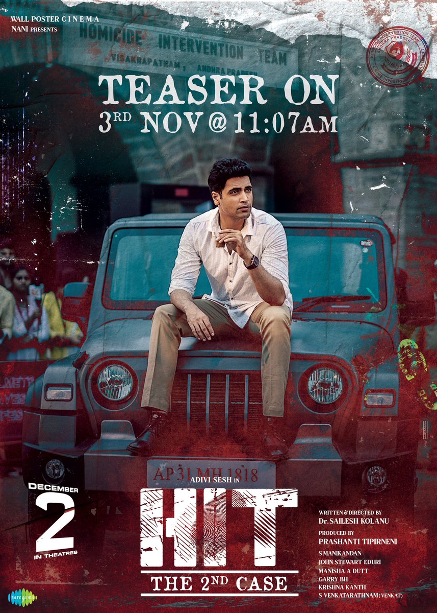 AdiviSesh's tweet photo. #HIT2 TEASER

Tomorrow. 

11:07 AM. 

It Begins. https://t.co/4TvlrOCMwm