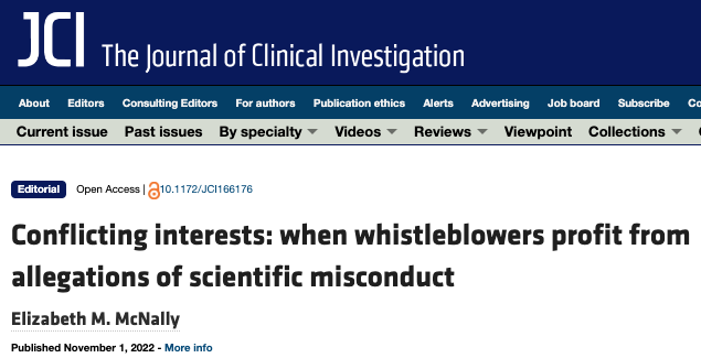Elisabeth Bik (@microbiomdigest) on Twitter photo The Editor in Chief of <a href="/jclinicalinvest/">Journal of Clinical Investigation</a> wrote an interesting Editorial today about conflicts of interest of whistleblowers.
You can find it here: jci.org/articles/view/… The Editor in Chief of <a href="/jclinicalinvest/">Journal of Clinical Investigation</a> wrote an interesting Editorial today about conflicts of interest of whistleblowers.
You can find it here: jci.org/articles/view/…