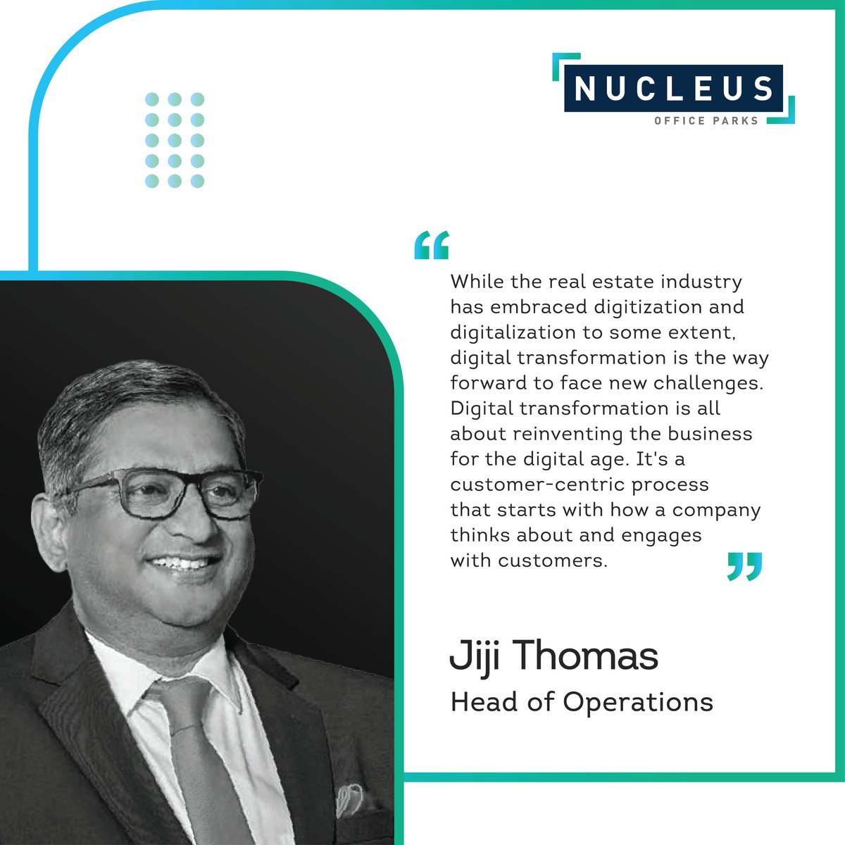 The real estate industry is becoming increasingly #competitive. That is why businesses adopt digital technologies to have a competitive advantage. Here's what our Operations Head, Jiji Thomas has to say.

#RealEstate #digitaltechnologies #realestatetrends #leadershiptalks