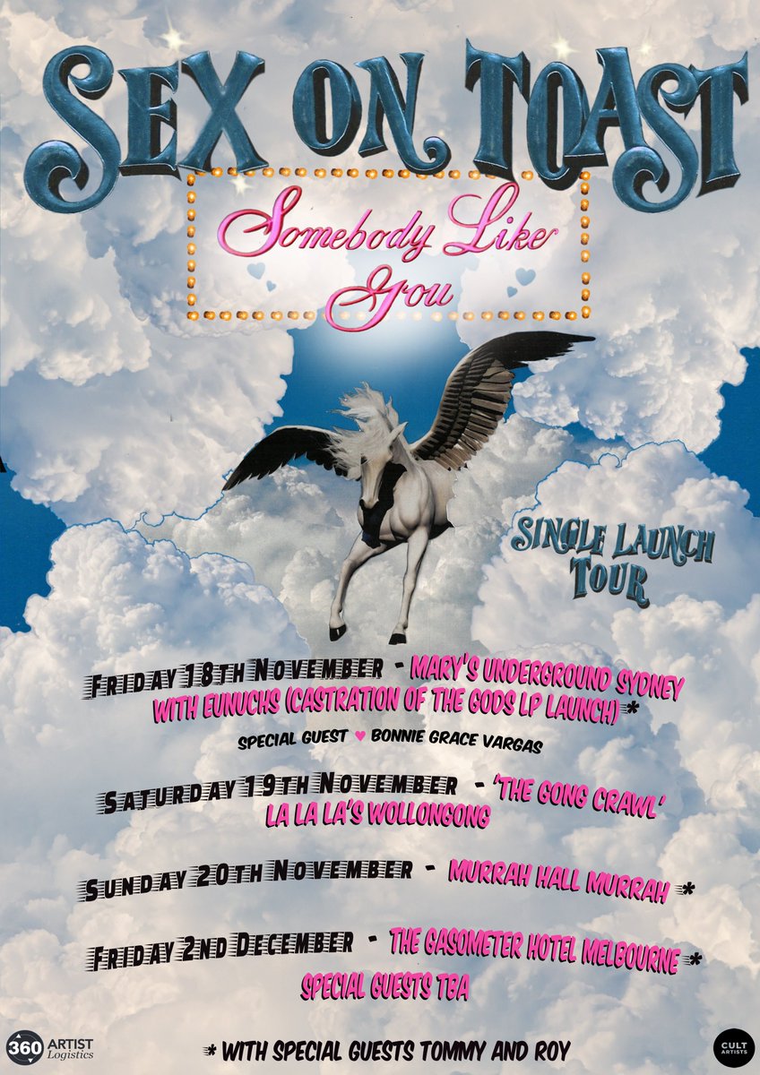 hitting it on the road in November in Sydney, Wollongong and Murrah and ending up in Melbourne.

Our new single 'Somebody Like You' drops this week

TIX: linktr.ee/sexontoast