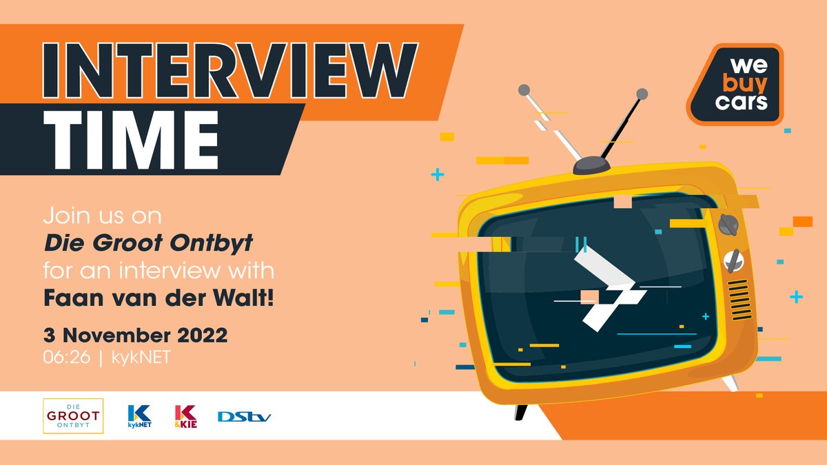 WeBuyCars_SA's tweet photo. Be sure to catch Faan van der Walt, #WeBuyCars CEO on Die GROOT Ontbyt - 3 November on kykNET! 
#ClickYourNext https://t.co/qVwXAdnkgM