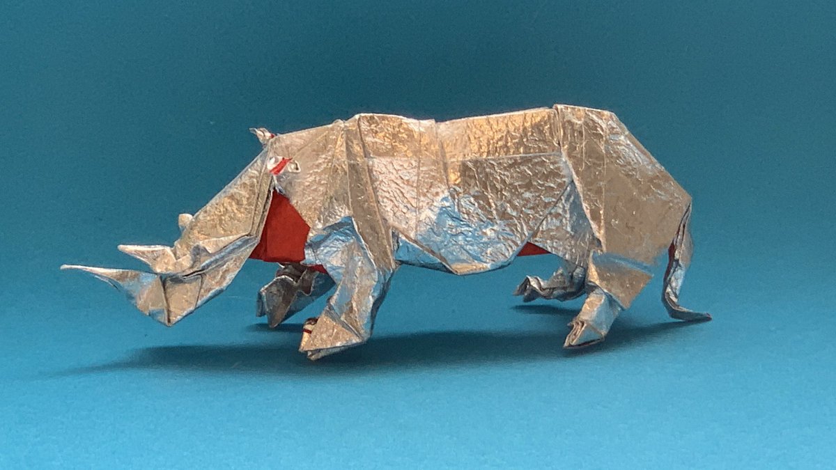 sumayaalanazy's tweet photo. Origami Rhinoceros 
Designed by satoshi Kamiya 
25cm x 25cm https://t.co/8pRnNVDhY8
