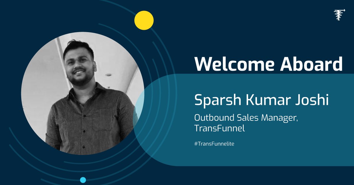 transfunnel's tweet photo. Welcoming Sparsh Kumar Joshi to the TransFunnel family!
Now a proud TransFunnelite, Sparsh has joined us as Outbound Sales Manager.
#transfunnel #TransFunnelite #newteammember #marketing #newjoinee #welcome #outboundsales #salesmanager #sales https://t.co/8wqzgFB3Wq