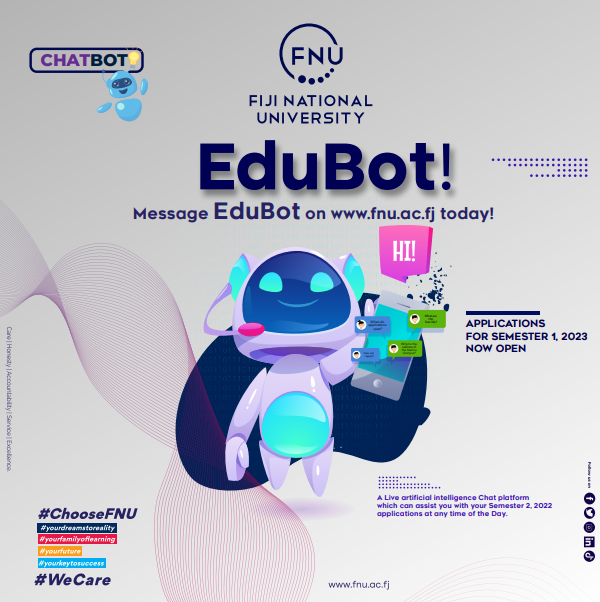 FNUFiji's tweet photo. ✅ Talk to us at any time of the day for an instant response on our EduBot.
Message EduBot on https://t.co/Jc57ZC7i2g
#TeamFNU #NoquFNU #EduBot https://t.co/Bb7tSJaYvc