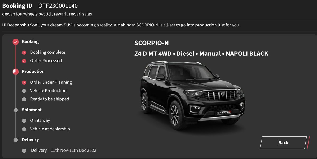 deeeepanso's tweet photo. Really disappointed with the treatment I'm getting from Mahindra. My #ScorpioN is scheduled to be delivered btwn 11Nov-11Dec
Dealership has no clue &amp; @18002096006 says it'll be delivered in Dec
What about 11Nov to 30Nov? Is the vehicle still not in production?
  @anandmahindra https://t.co/HpSnMZZq1i