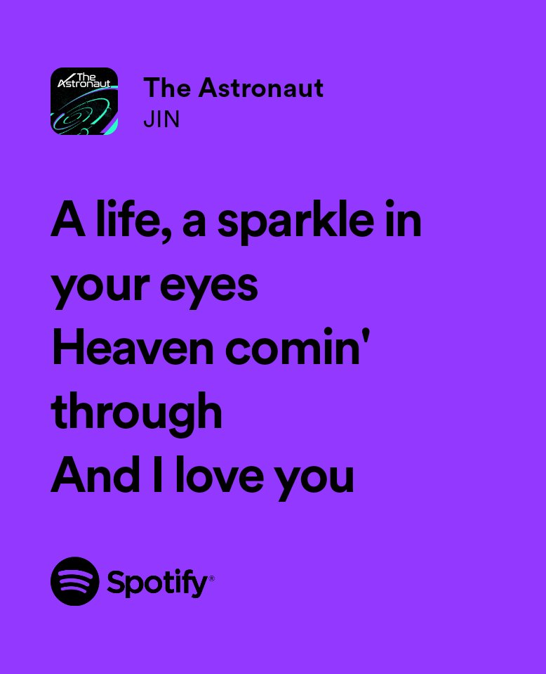 LuvMy_Jin's tweet photo. @BTSTrendSongs @BTS_twt The full lyrics itself are very beautiful and meaningful..but these lines really hits my heart differently..It's Jin's love for us..I will have a hard time when he leaves us temporarily bit I will wait for Jin..And I love you
#TheAstronaut    #JIN    #JinXColdplay @BTS_twt https://t.co/rwmoX9Ggfb
