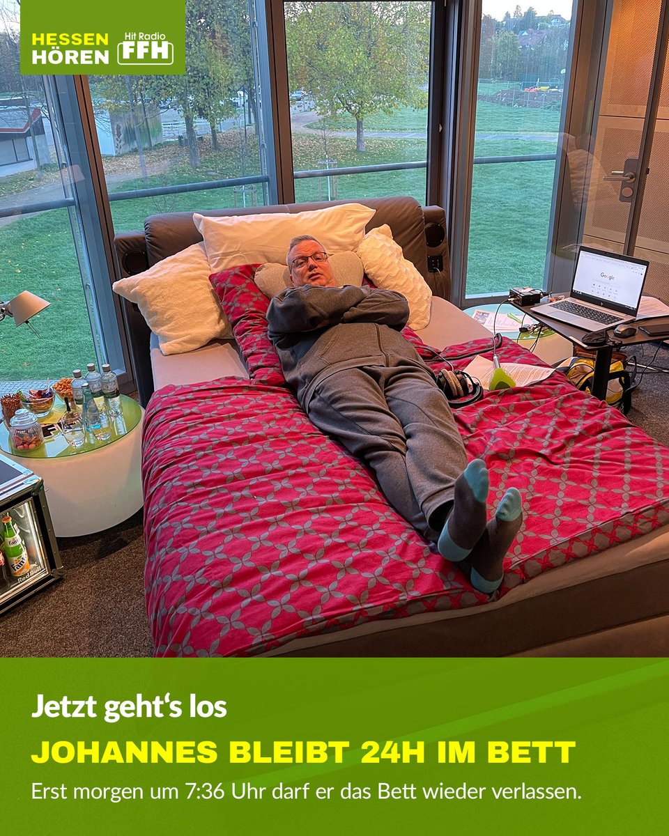 FFHde's tweet image. Das #Selbstexperiment ist gestartet. Ihr könnt jederzeit im #Livestream verfolgen, was gerade im Studio vor sich geht. 🧸🛏  #GutenMorgenHessen 
 👉 ffh.de/link/781591t