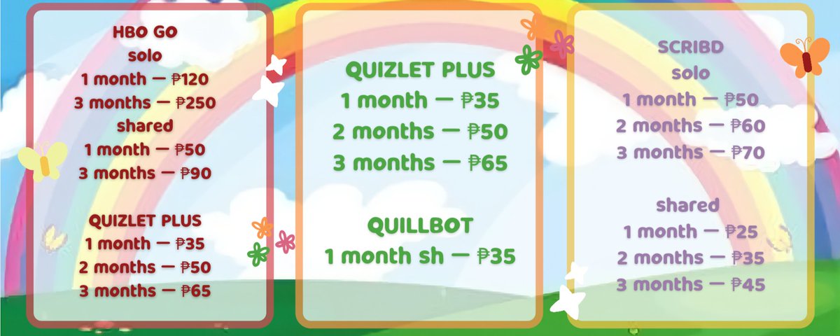 katrinascart_'s tweet photo. PREMIUM ACCOUNTS FOR SALE!

— SPOTIFY
— NETFLIX 
— HBO GO
— APPLE MUSIC 
— VIU PH
— YOUTUBE
— GRAMMARLY
— QUILLBOT
— CANVA PRO
— ZOOM PRO
— COURSEHERO
   and many more!

MOP: Gcash 

check the pricelist and comment section for the updated pricelist and dm me if you're interested. https://t.co/xRc5Eki1Qi
