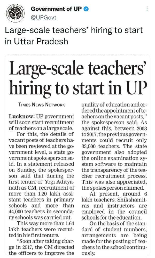 We need 63000 UP primary teacher vacancy. @thisissanjubjp @myogiadityanath @basicshiksha_up @narendramodi @RahulGandhi @the_hindu @varungandhi80 @Aamitabh2 @News18UP @RajatsinghAU #UPdemands_primary_teachers #UPdemands_primary_teachers