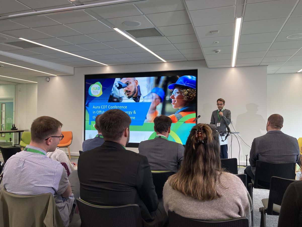 PeteAMRC's tweet photo. Yesterday was the first day of the @_aurainnovation CDT conference. There were some great presentations from the students on how their work is building new insight for the offshore wind sector and helping us to work towards #NetZero https://t.co/LaRl54bVRd