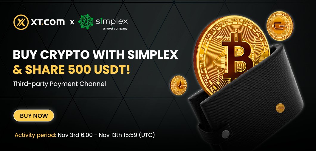 📣 XT.com & @SimplexCC 💰 Choose Simplex to Buy Crypto, Win A Share Of 500 USDT Prize Pool! ⏰ Competition Period: 6:00 on November 3 - 15:59 on November 13th (UTC) Details： xtsupport.zendesk.com/hc/en-us/artic…