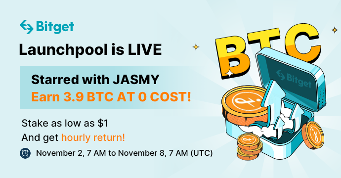 bitget's tweet photo. 🔥 New Round of #Bitget Launchpool begins! 🎉 

💰 3.9 $BTC prize pool is ready for you to share! @JasmyMGT

Details - https://t.co/ru107Lfzov

✅ Trade $JASMY now - https://t.co/vcKuEFDkcl

#BitgetLaunchpool https://t.co/2rrbuHQy2l