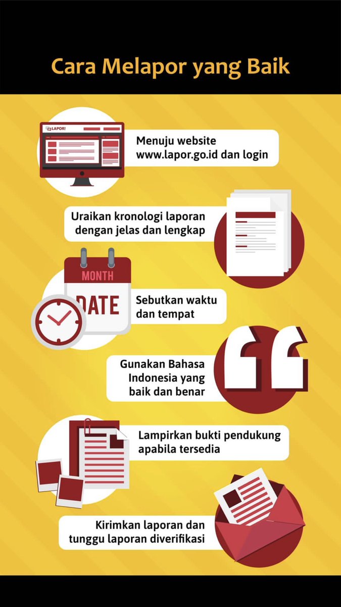 Selamat siang,
(1) #SahabatLAPOR mari #lapor-kan aduanmu melalui lapor.go.id atau sms ke 1708
(2) Untuk mempermudah tindak lanjut laporan, berikut tata cara #melapor yang baik
Tim kami akan berupaya meningkatkan pelayan publik agar lebih baik :)