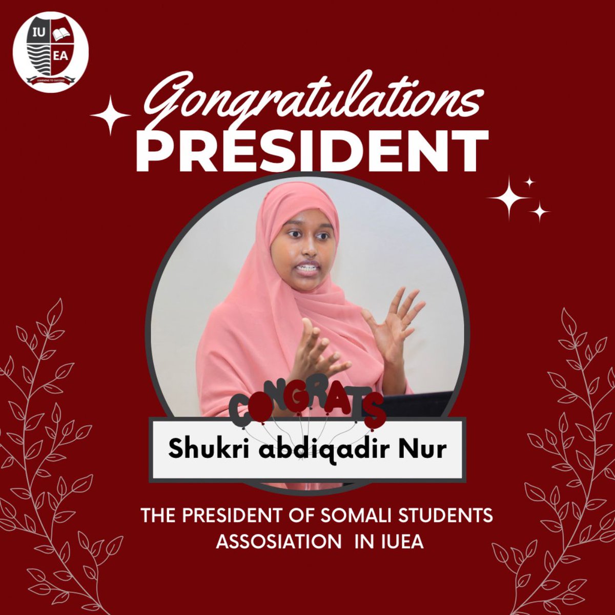 Guild_Office's tweet photo. Congratulations to #HE_Dhukri_Abfulkadir upon winning the election as the #NEW President of the Somalian's Students Association in IUEA🎊🎉🥳🎉
We wish and your community progress, unity.....may Allah be with you 🙌 🇸🇴🇸🇴🇸🇴🇸🇴 https://t.co/7jD4E0vooC