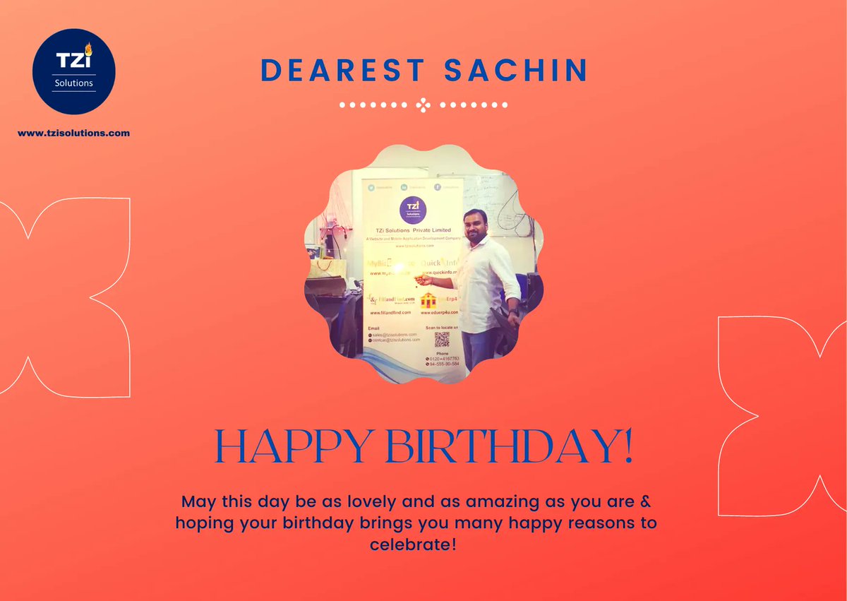 tzisolutions's tweet photo. It’s Sachin's birthday! 🎉 🎂
Happy birthday to one of the kindest and warmest person at TZi Solutions!
“Hoping your birthday brings you many happy reasons to celebrate!”
#happybirthday #birthday #celebration #celebrations #birthdaycelebration #birthdaypost #TeamTZi #Team https://t.co/mCtcRF9796