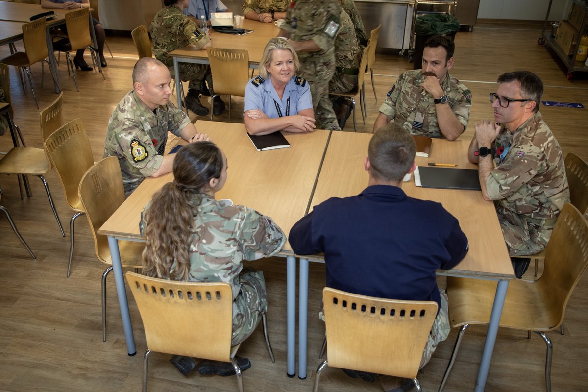 RAFMiddleEast's tweet photo. This week the Chief of Staff Personnel and Air Secretary, Air Vice-Marshal @mariabyford, visited deployed personnel at 903 Expeditionary Air Wing. She met with CO #903EAW and held a town hall event hearing about the lived experiences of those on Op SHADER. @RoyalAirForce https://t.co/NwjLq6tqdF