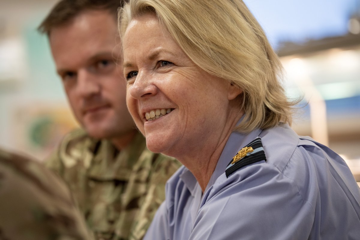 RAFMiddleEast's tweet photo. This week the Chief of Staff Personnel and Air Secretary, Air Vice-Marshal @mariabyford, visited deployed personnel at 903 Expeditionary Air Wing. She met with CO #903EAW and held a town hall event hearing about the lived experiences of those on Op SHADER. @RoyalAirForce https://t.co/NwjLq6tqdF