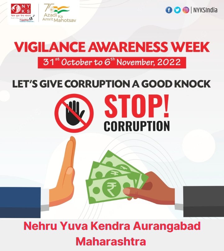 pankaj_dhule_01's tweet photo. My Vision
Curruption Free India For A Developed Nation.
#Vigilance #Awareness Week-2022 from 31st October 2022 to 6th November 2022.
#StopCurruption ✋
#VigilanceAwarenessWeek2022
@Nyksindia @NYKAurangabadMH @YASMinistry @NYKS_maha_Goa https://t.co/CYfSoAGIQs
