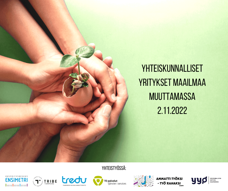 Kohta kello 10 alkaa Yhteiskunnallisten yritysten päivä Tampereella. Liity mukaan! Samalla linkillä voit osallistua myös iltapäivän paneelikeskusteluun. bit.ly/3xHEUwS #yritykset #yhteiskunnallisetyritykset #työelämä #nuoret <a href="/treduofficial/">Tampereen seudun ammattiopisto Tredu</a> <a href="/BearitOy/">BearIT Oy</a> @ensimetri