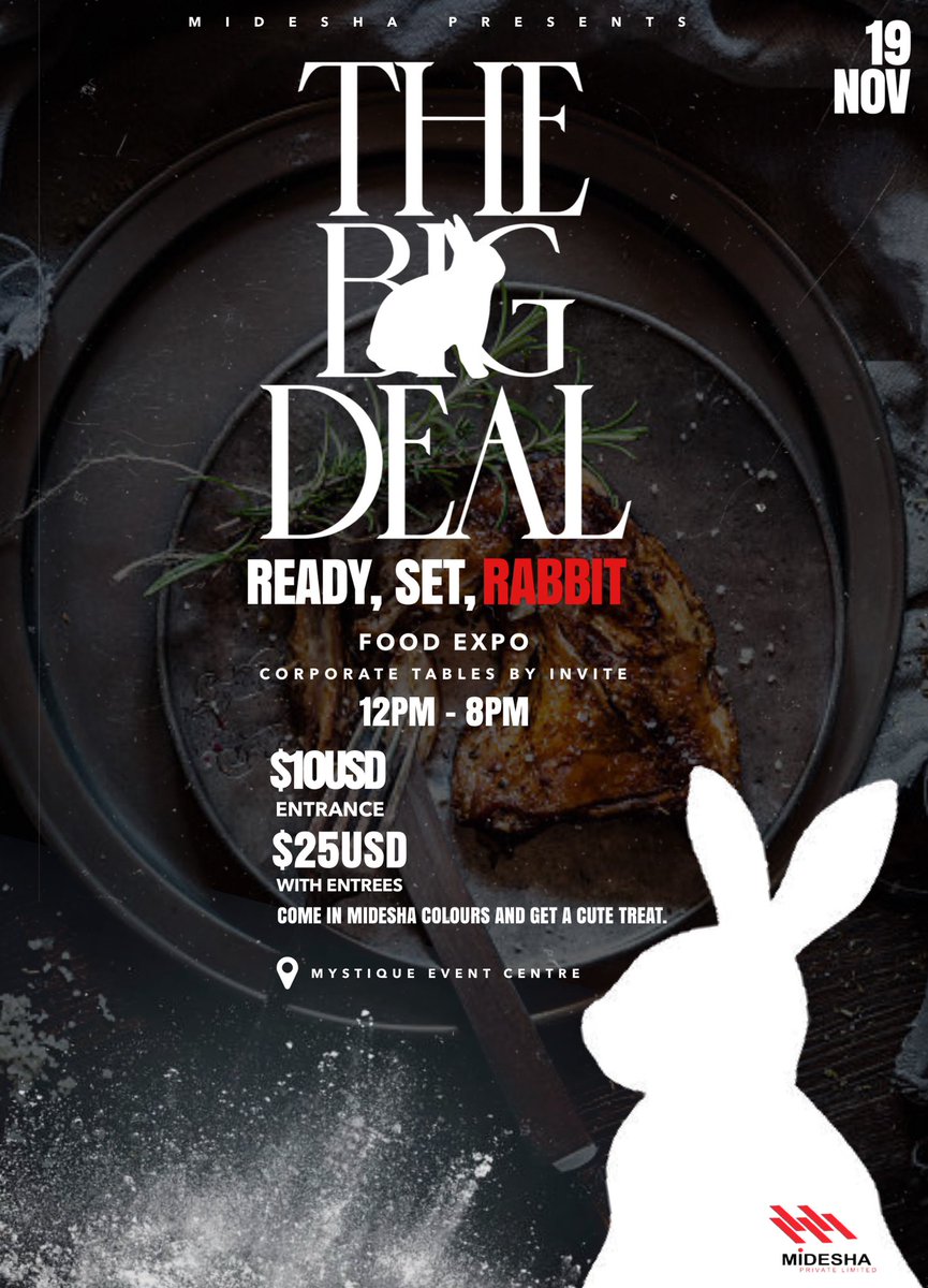 Midesha_ZW's tweet photo. GET YOUR TICKETS!!!! “The Trendiest Rabbit, Food Festival is coming to BULAWAYO!😀😅 https://t.co/Tddk1hSpmE