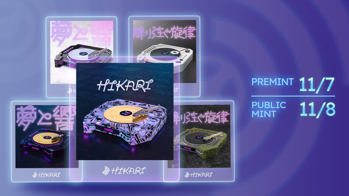 🎊Mint is coming soon GIVEAWAY🎊

👉Price: 
0.01ETH for PREMINT 
0.02ETH for PUBLIC MINT

👉TIME:
11/7 21:00～11/8 9:00 JST for PREMINT 
11/8 10:00 JST - sold out for PUBLIC MINT

🎁5 × WL

✅Follow <a href="/hikarimusicnft/">HIKARI 💿 | MUSIC CHAIN SEASON5🔆</a> 
✅RT+Like

⏳Ends in 48 hours.

#HikariFam #NFTs #NFTGiveaways
