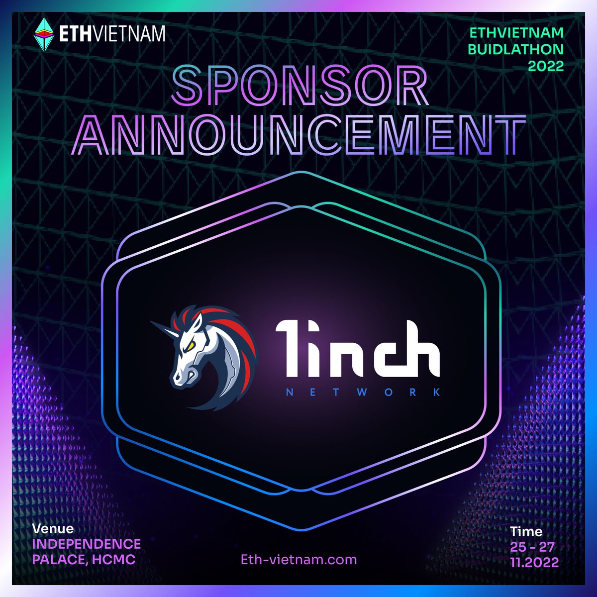 🎉🎉Meet our SPONSOR @1inch at ETHVN 2022 The #1inch Network unites decentralized protocols whose synergy enables the most lucrative, fastest & protected operations in the #DeFi space #ETHVN #1inchnetwork