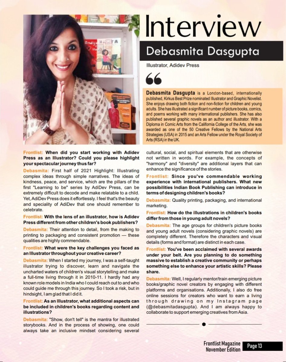 debasmita_d's tweet photo. Big Thanks to @adidevpress & @frontlistIN for this spotlight feature! π All amazing #AdiDev books are now available for sale across different geographies & if you're in the #UK then I'm delighted to share a signed copy with you. @chitwanmittal π§‘
#learningtobe #illustratedbooks https://t.co/SE0xoTZwjQ