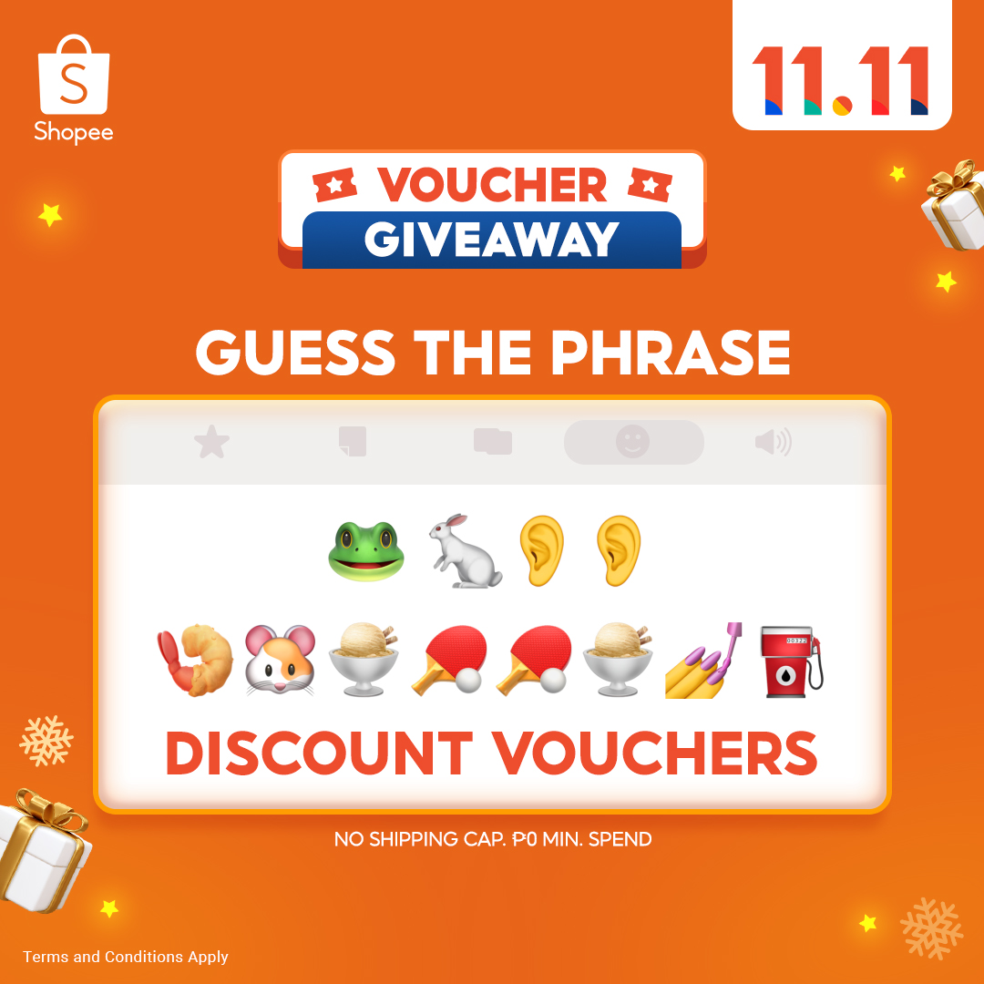 ShopeePH's tweet photo. ₱300 DISCOUNT VOUCHER GIVEAWAY ✨

Weh di nga alam mo ba kung anong pwede ma-claim ngayong 11.11? Reply the correct answer and we’ll choose 3 winners~

More replies, more chances of winning!

T&amp;Cs: https://t.co/mCtIEe8x6C https://t.co/lhY132YS8d