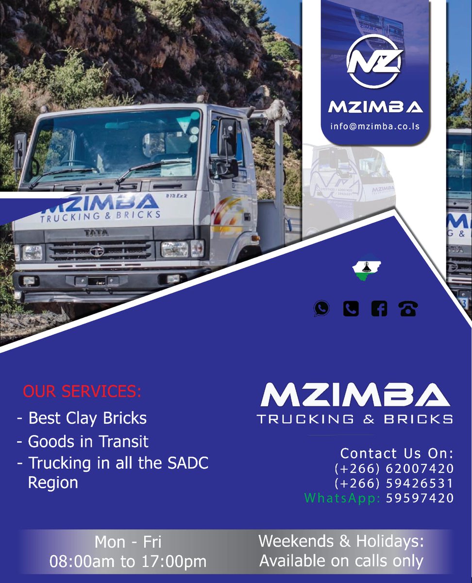 BusinessWorldLS's tweet image. Bakeng sa setene sa mangopeng letsetsa Mzimba Trucking and Bricks batla u thusa. 

#basothopele
#fightingpoverty