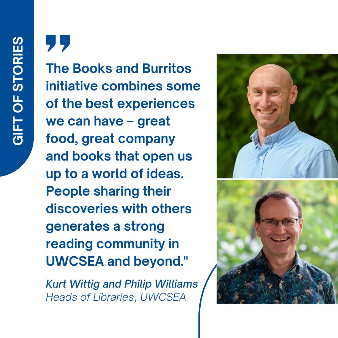 Delve into the world of books with #UWCSEA’s Gift of Stories this week! As a Professional Development initiative funded by #UWCSEAGiving, Books and Burritos (B&amp;B) harnesses the power of reading and connects our staff community. Read more here: bit.ly/3DqakKu