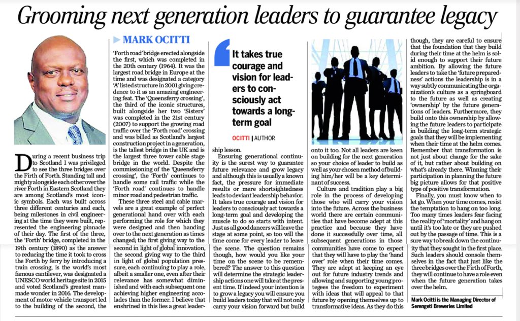 Grooming next generation leaders to guarantee legacy.