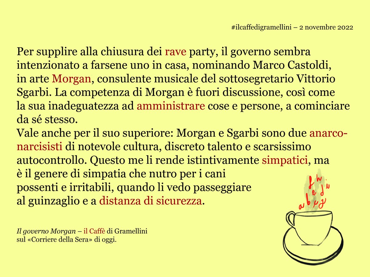 MaxGramel's tweet photo. «Il governo Morgan»: #ilcaffedigramellini sul @Corriere di #mercoledì #2novembre.

https://t.co/jPwx0ksSHE https://t.co/5NWViTuQoU