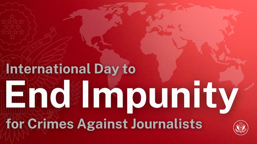 Graphic with background photo showing part of the globe with text reading International Day to End Impunity for Crimes against Journalists