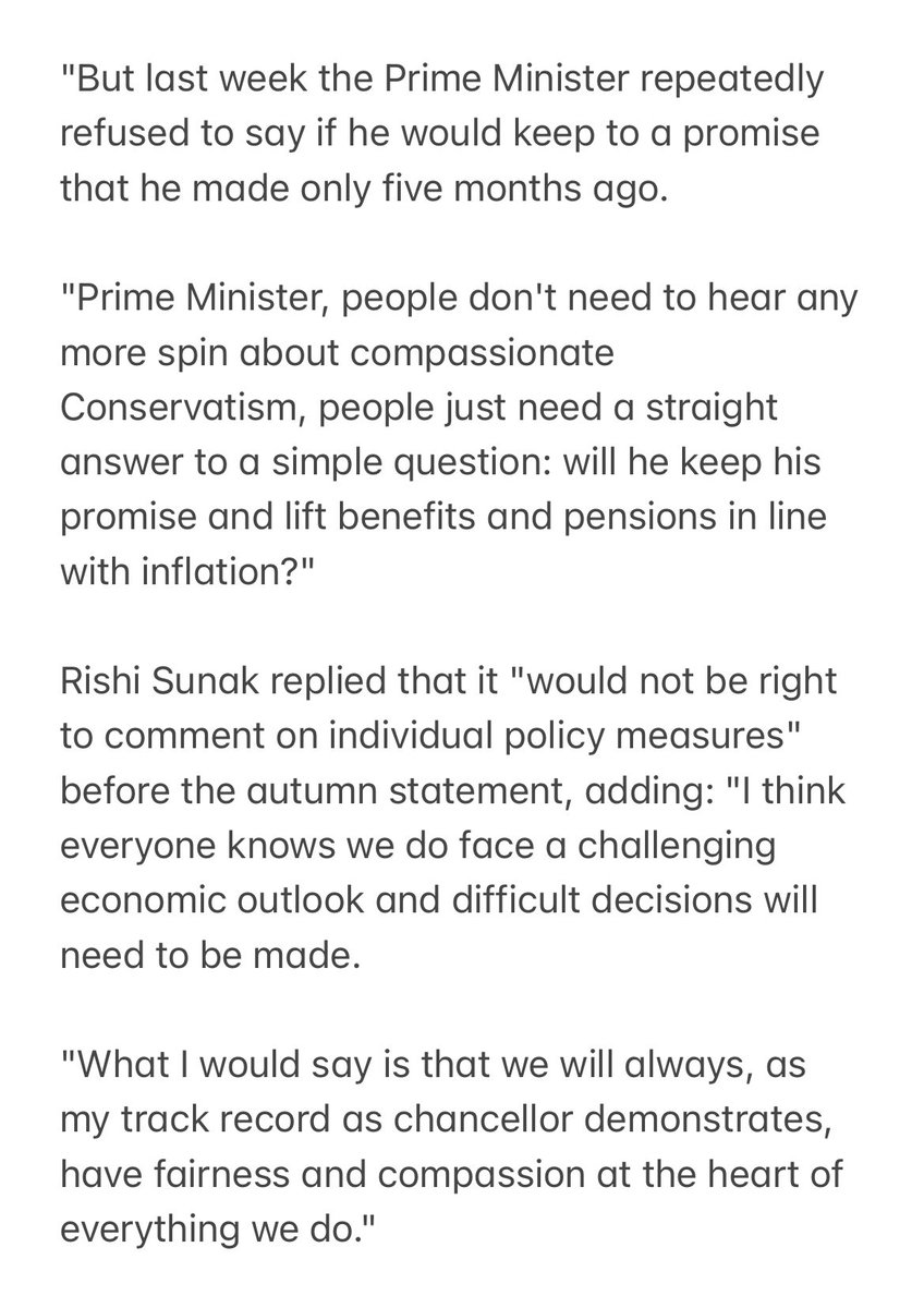 PM who said on the steps of No 10 and in PMQs last week he’d stick to the 2019 manifesto and Conservative mandate, but at the same time not committing to something in the 2019 manifesto on pensions triple lock (which Truss committed to but two? weeks back?)