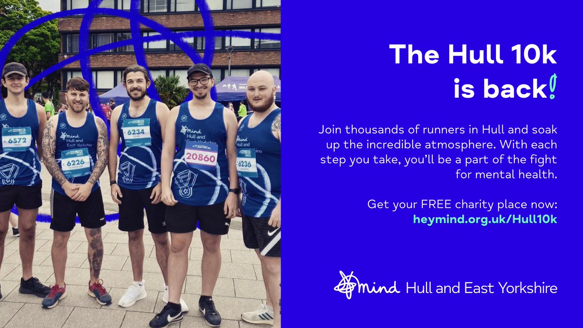 It's back! Will you join our #Hull10k 2023 charity team? Taking place on Sunday 11th June 2023, the race will take you past a number of Hull's iconic landmarks within Hull City Centre🙌 Claim your FREE charity place now👇 heymind.org.uk/hull10k *T&C's apply.