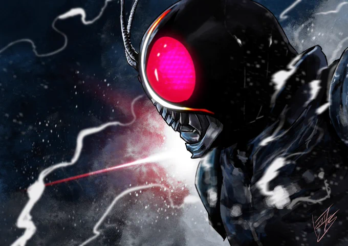 仮面ライダーBLACK SUN手ぐせで塗れるのめちゃ楽しい油絵描いてた頃思い出す#仮面ライダーBLACKSUN #ブラックサン  #仮面ライダー 