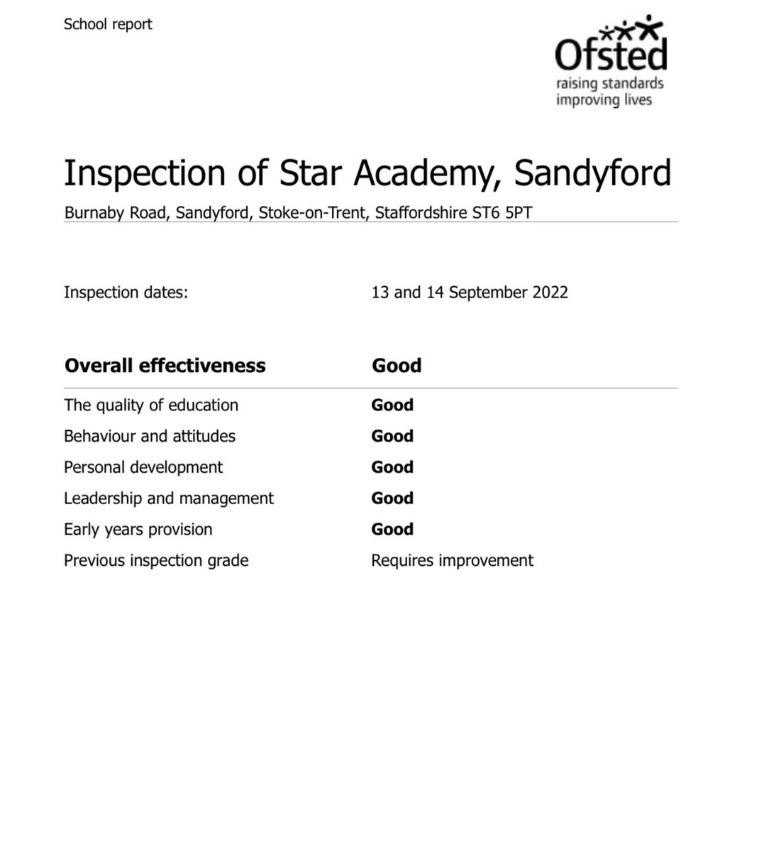 Have you heard our GOOD news?!?
If you wish to read the full report, it is on our website.
staracademy.attrust.org.uk