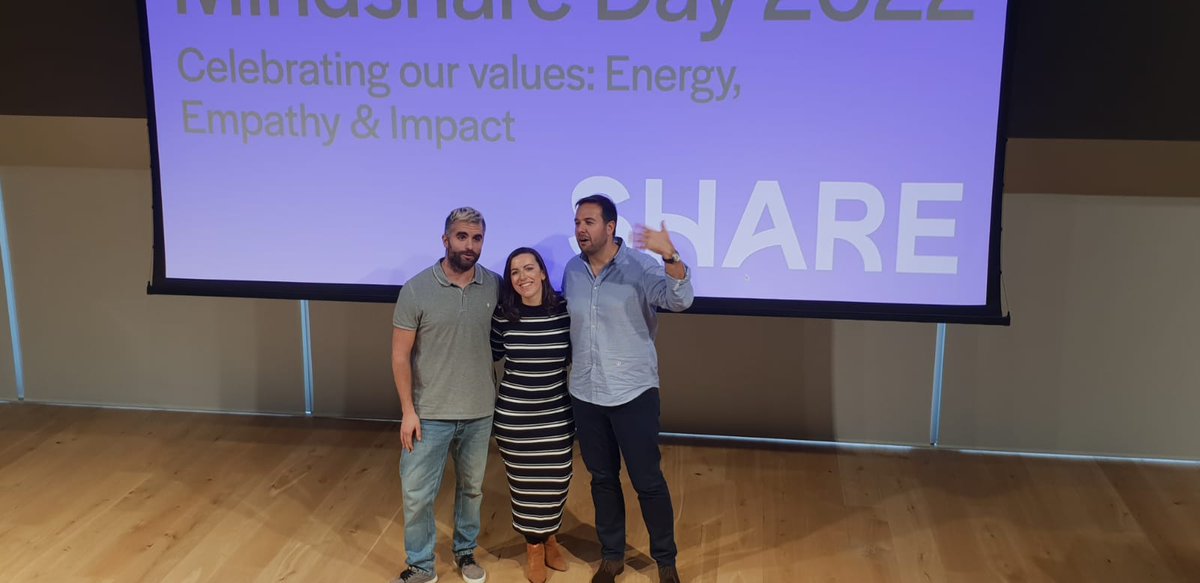 MindshareSpain's tweet photo. Gracias @GroupM_Espana! Nuestros valores #TeamMindshare: Empatía-Energía-Impacto, representados por las personas más votadas en MindshareNeo Madrid y Barcelona! Grandesssssss Héctor Abad, Nacho Sordo y Cris Maojo!! 👏👏👏 #MindshareDay https://t.co/y8529XrzpB