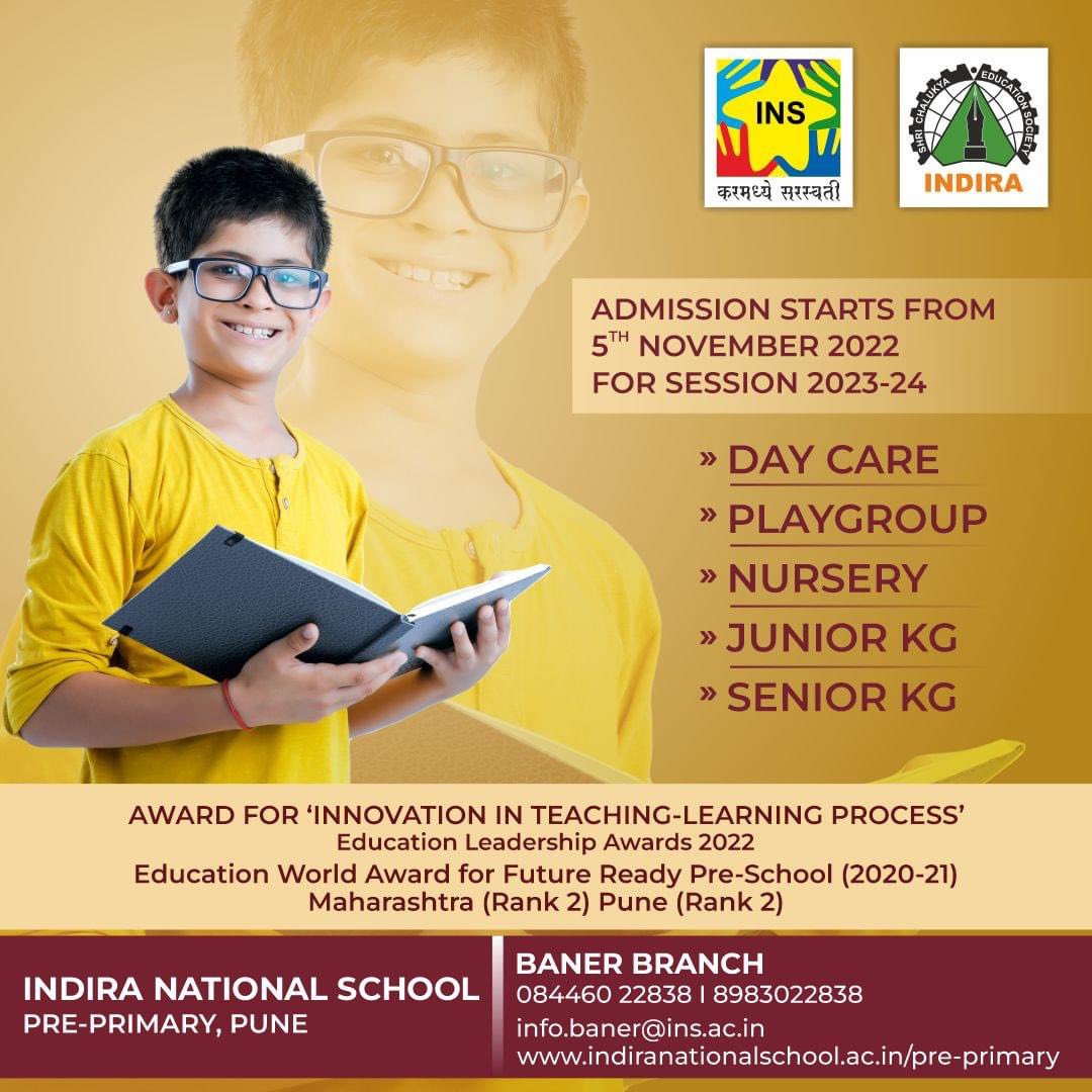igipune's tweet photo. Admissions are open for Indira National School Pre-Premiary Tathawade and Baner Branch from 5th November 2022!
For more information visit - https://t.co/z0h7mO9pU6
#preprimary #admission #kids #playgroup #juniourkg #seniorkg #nursery #school #indira #indiragroupofinstitutes https://t.co/AYsHXcvbO5
